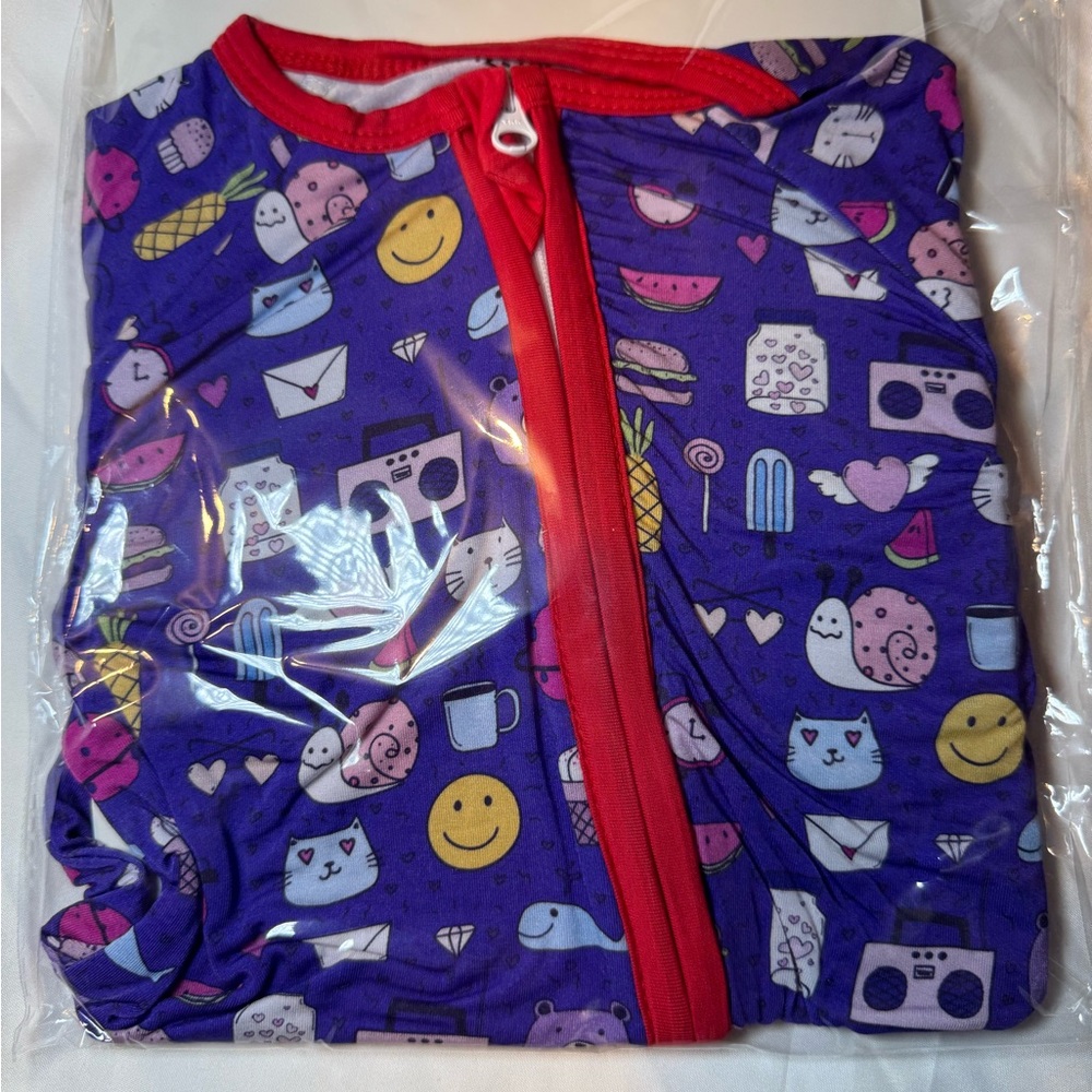 Colorful Patterned Bamboo Zippy Onesie with Red Trim